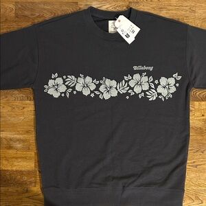 Billabong Women’s Large Gray Hibiscus Floral Logo Sweatshirt NWT Crewneck Surf